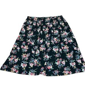 Vintage Sag Harbor black Floral Skirt, elastic, 2X